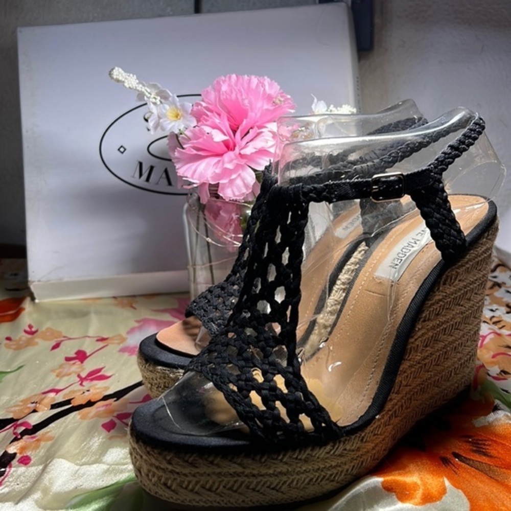 Steve Madden black‎ strappy espadrille size 8 black